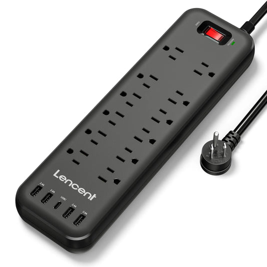3 Prong Power Strip with Surge Protector Usb C,6 FT Extension Cords Indoor Outlet Adapter with 12 Outlets and 4 USB Ports & 1USB C Port